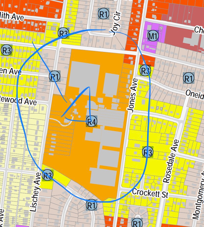 Jessica’s annotated draft policy map highlighting a potential Highland Heights neighborhood center